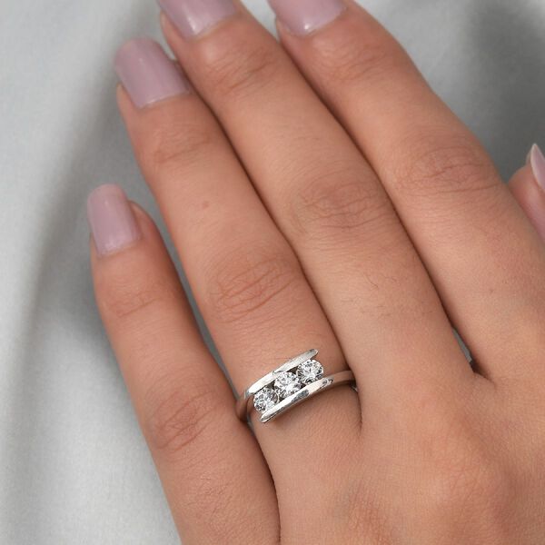 LUSTRO STELLA Hergestellt mit ZIRKONIA 3 Stein Ring 925 Silber Platin-&Uuml;berzug (Gr&ouml;&szlig;e 16) image number 3