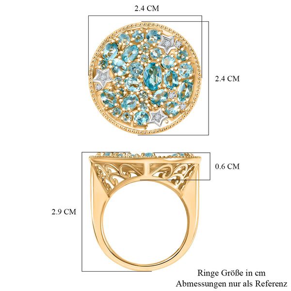 D'Joy Blauer Apatit Ring 925 Silber Rhodiniert und 750 Gelbgold Vermeil (Größe 17.00) ca. 3.90 ct image number 6