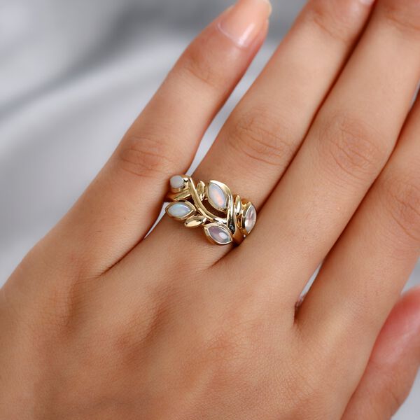 Nat&uuml;rlicher &Auml;thiopischer Opal Ring 925 Silber 585 Vergoldet image number 3