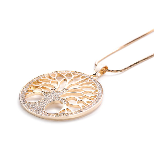 Wei&szlig;er Kristall Lebensbaum Anh&auml;nger mit Kette ca. 50 cm in goldfarben image number 1