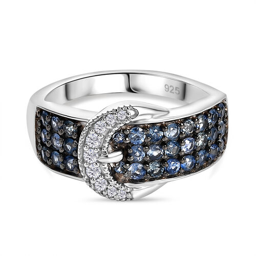 Ceylon-Saphir, Moissanit Ring 925 Silber rhodiniert (Größe 17.00) ca. 0,94 ct image number 0