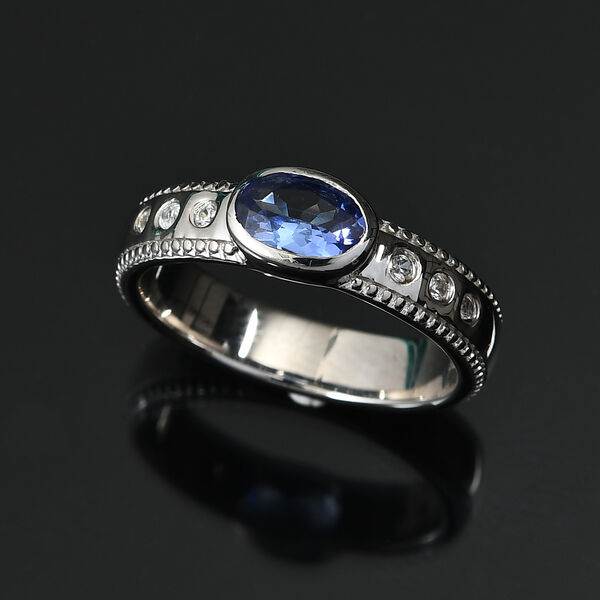 Tansanit und Zirkon Ring 925 Silber Platin-&Uuml;berzug image number 2