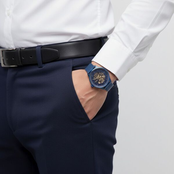 GENOA Automatik Mechanische Uhr mit Blauem Sonnenschein-Hohlzifferblatt und Modernem Minimalistischem Runddesign image number 2