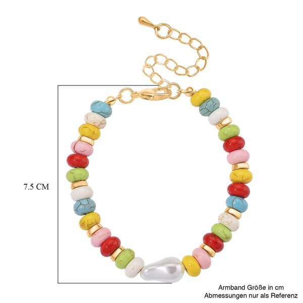 Weiße Muschelkernperle, Howlit Armband, ca. 18 cm + 5 cm Extender, goldfarben image number 5