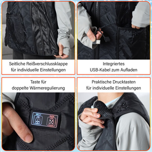 Beheizbare Weste mit 3 Heizstufen und 7 Heizzonen inkl. Akku, schwarz image number 3