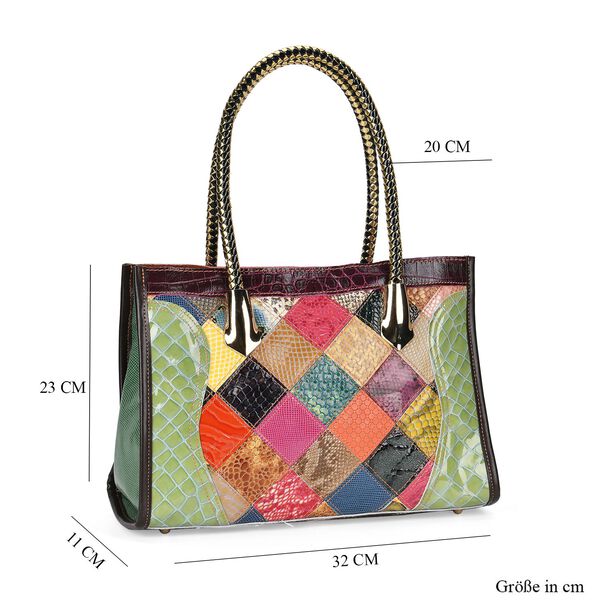 Chaos By Elsie - Echtleder Crossbody Tasche, Gl&auml;nzendes Krokodil-Muster image number 7