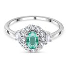 AAA Kagem sambischer Smaragd und weißer Zirkon Ring, 925 Silber platiniert (Größe 19.00) ca. 0.96 ct