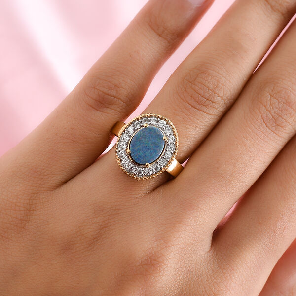 Boulder Opal Triplett und Zirkon-Ring, mit magnetischem &Ouml;ffnungsmechanismus 925 Silber vergoldet  ca. 2,51 ct image number 9