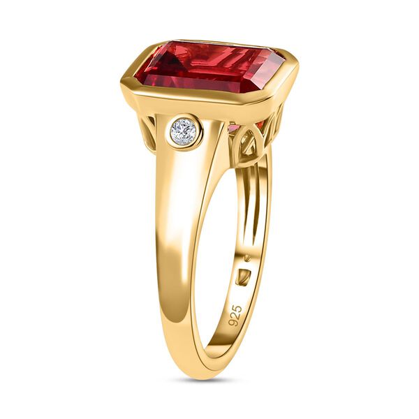 Lab Created Padparadscha-Saphir, Wei&szlig;er Zirkon Ring, 925 Silber Gelbgold Vermeil (Gr&ouml;&szlig;e 19.00) ca. 4.80 ct image number 5