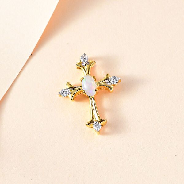 AA Natürlicher, äthiopischer Welo Opal und Moissanit-Kreuz-Anhänger - 0,24 ct. image number 2