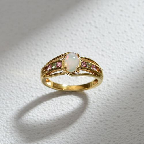 AA Natürlicher, äthiopischer Welo Opal, Mehrfarbig-Turmalin Ring 925 Silber vergoldet (Größe 18.00) ca. 0,95 ct image number 1