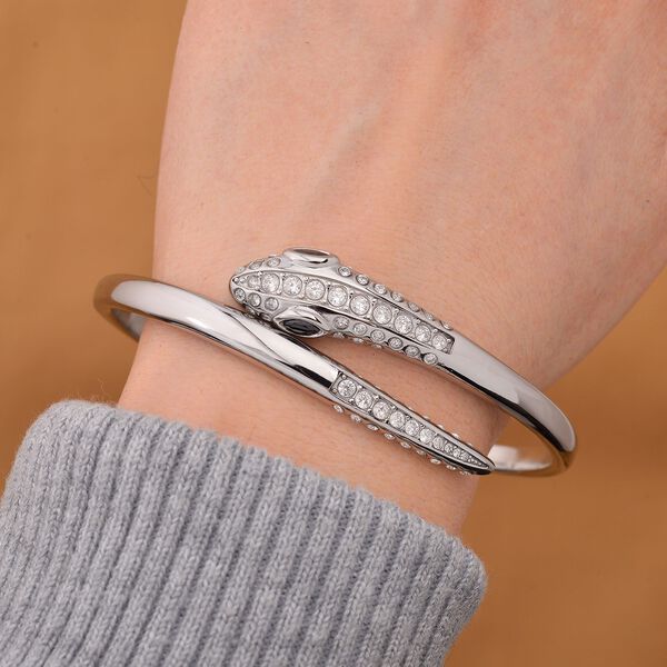 Schlangen Armreif, Wei&szlig;er Zirkonia, ca. 19 cm Reiner Edelstahl image number 2