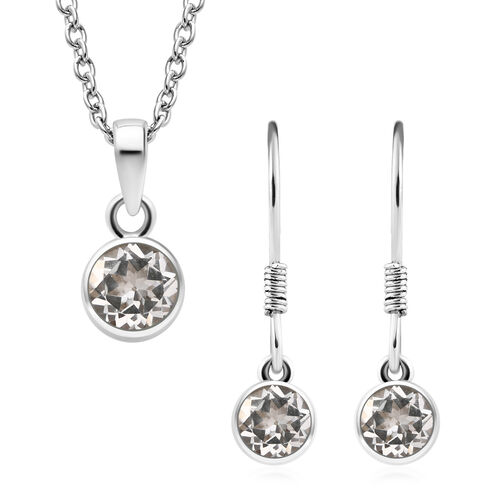 2er Set - Weißer Topas-Anhänger mit Kette und Ohrringe, 925 Silber Edelstahl, ca. 3.50 ct image number 0