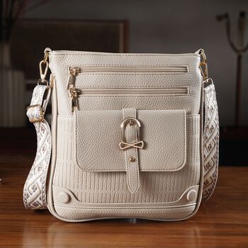 Elegante Umh&auml;ngetasche aus feinem Lederimitat mit Mehrfachf&auml;chern, 24x27cm, Steingrau