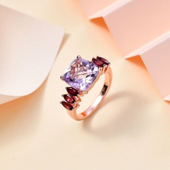 Rose De France Amethyst, Nat&uuml;rlicher Rhodolith Granat Ring, 925 Silber 750 Ros&eacute;gold Vermeil (Gr&ouml;&szlig;e 21.00) ca. 5.37 ct