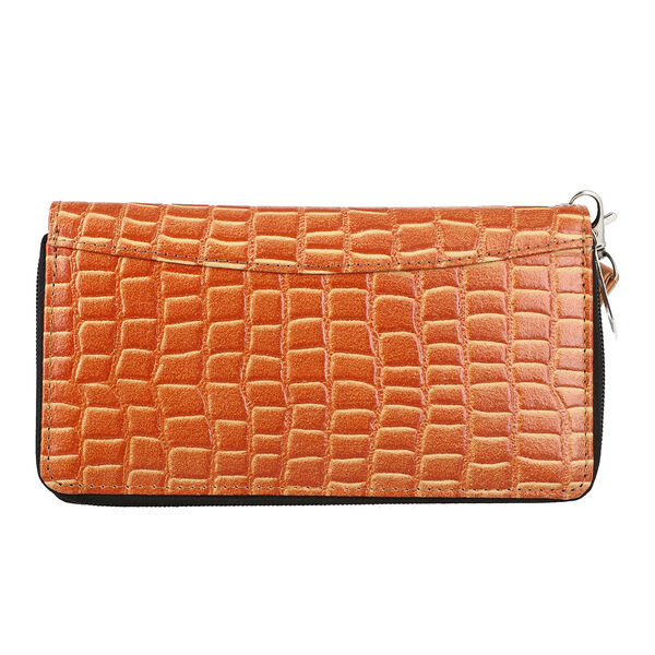 Brieftasche aus 100% echtem Leder, RFID Kroko-Pr&auml;gung mit abnehmbarem Riemen, Braun image number 3
