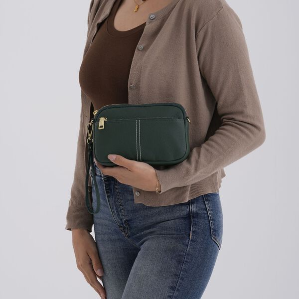 Echtleder Crossbody Tasche, 21x5x14cm, Dunkelgr&uuml;n image number 3