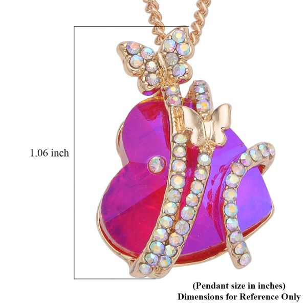 Rosa Glas und AB Kristall Schmetterlingsanhänger mit 50cm Kette image number 5