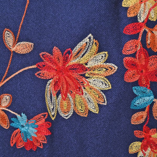 Bestickter Schal mit Fransen, Dunkelblau image number 3