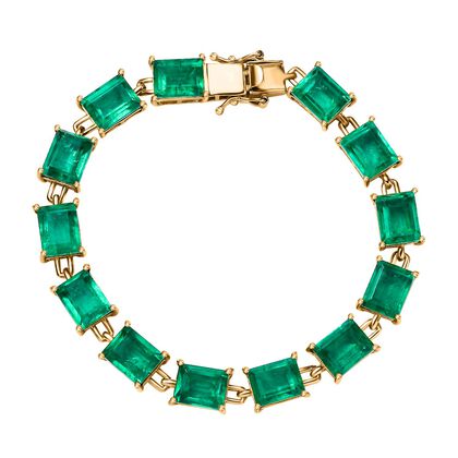 Smaragd-Quarz Triplette Armband ca. 19 cm 925 Silber 750 Gelbgold Vermeil ca. 37.78 ct