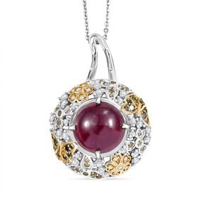GP Italienischer Garten Kollektion - AA Afrikanischer Rubin (Fissure gefüllt), Kanchanaburi Blauer Saphir Schmuckset 925 Silber rhodiniert, 925 Silber Rhodiniert und 750 Gelbgold Vermeil ca. 9,71 ct.