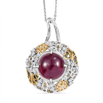 GP Italian Garden Kollektion - AA Afrikanischer Rubin, Multi-Diamant und Kanchanaburi blauer Saphir zweifarbiger Anh&auml;nger mit 45cm Kette - 9,71 ct.