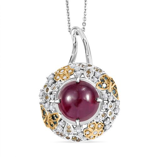 AA Afrikanischer Rubin (Fissure gefüllt), Kanchanaburi Blauer Saphir Schmuckset 925 Silber rhodiniert, 925 Silber Rhodiniert und 750 Gelbgold Vermeil ca. 9,71 ct. image number 0