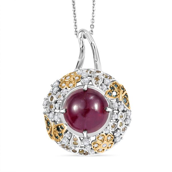 GP Italian Garden Kollektion - AA Afrikanischer Rubin, Multi-Diamant und Kanchanaburi blauer Saphir zweifarbiger Anh&auml;nger mit 45cm Kette - 9,71 ct.