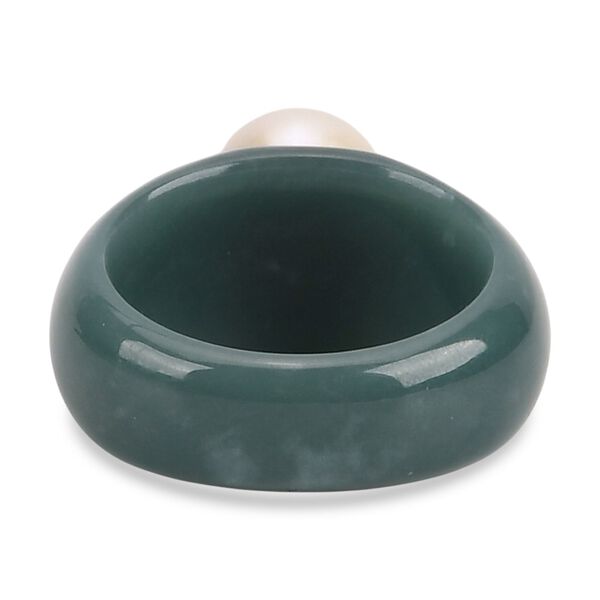 D'Joy natürlicher Olmek Jadeit und weißer Edison Perle Ring image number 5