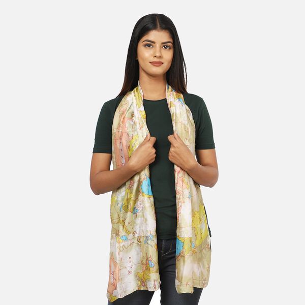 100% natürlicher Satin Seiden Schal, Gelb image number 2