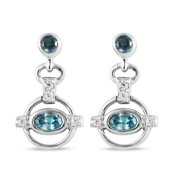Kambodschanische, blaue und wei&szlig;e Zirkon-Ohrringe, 925 Silber platiniert ca. 1,32 ct