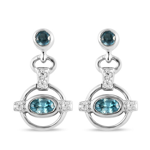 Kambodschanischer blauer und Weißer Zirkon Ohrhänger 925 Silber platiniert  image number 0