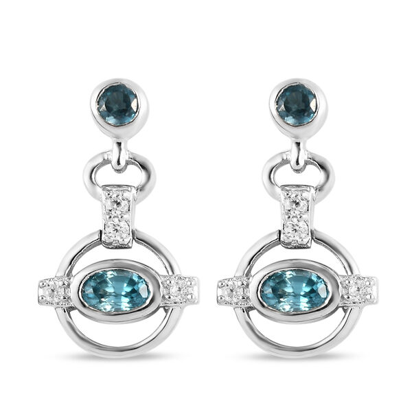 Kambodschanischer blauer und Weißer Zirkon Ohrhänger 925 Silber platiniert  image number 0
