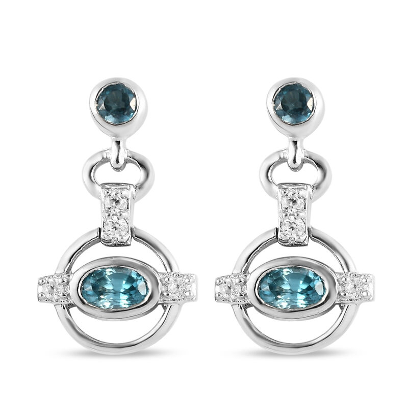 Kambodschanischer blauer und Weißer Zirkon Ohrhänger 925 Silber platiniert  image number 0