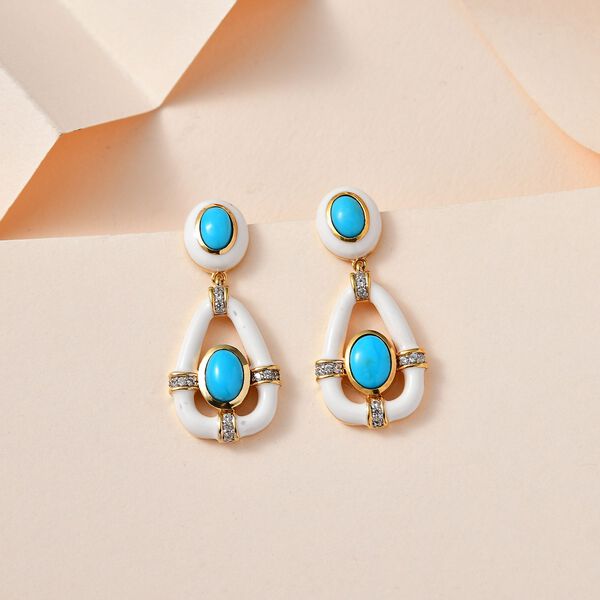 Amerikanische nat&uuml;rliche, AA Sleeping Beauty T&uuml;rkis Ohrringe 925 Silber Gelbgold Vermeil ca. 2.57 ct image number 2