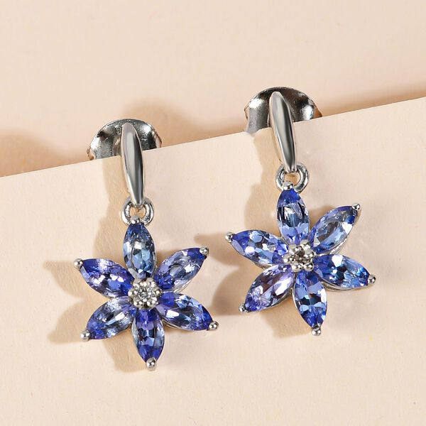 Tansanit und wei&szlig;e Zirkon-Ohrringe, 925 Silber platiniert ca. 1,83 ct image number 2