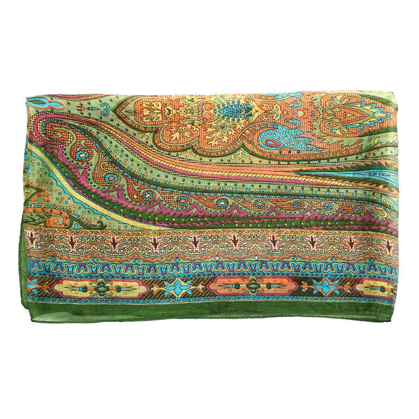 100% Natur Seide, Designer Schal, 50x160 cm, Olivgr&uuml;n image number 5