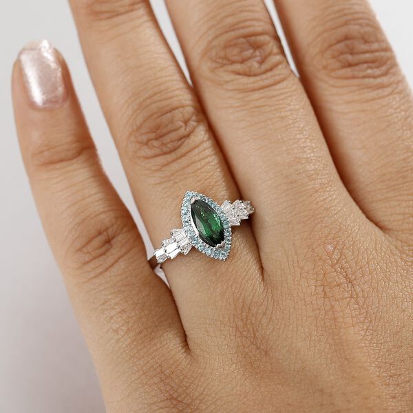 RHAPSODY zertifiziert und geprüft AAAA Tsavorite Granat, Paraiba Turmalin und VS-EF Diamant Ballerina Ring in 950 Platin - 1,50  ct. image number 2