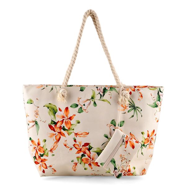 2er Set Sommertaschen, Blumenprint, 56 x 36 x 16 cm, M&uuml;nzbeutel 15 x 12 cm, Glockenblumen