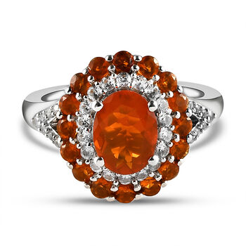 Mexikanischer Feueropal-Ring, 925 Silber platiniert (Gr&ouml;&szlig;e 16.00) ca. 2.10 ct