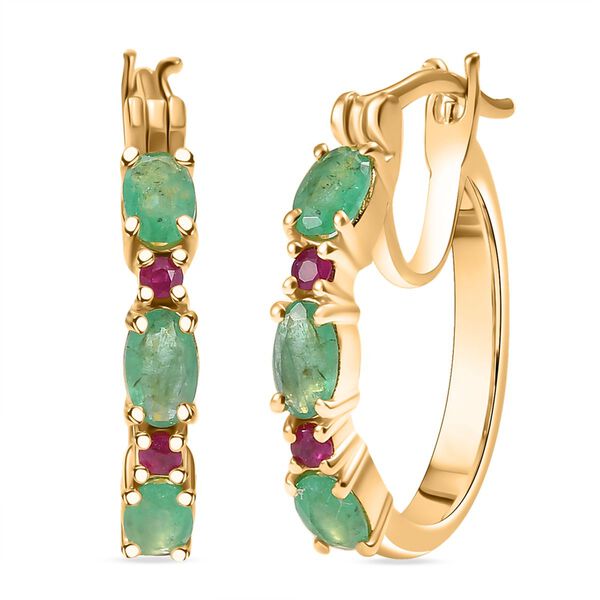 D&rsquo;Joy Smaragd und Mosambik Rubin Ohrringe - 1,39 ct.