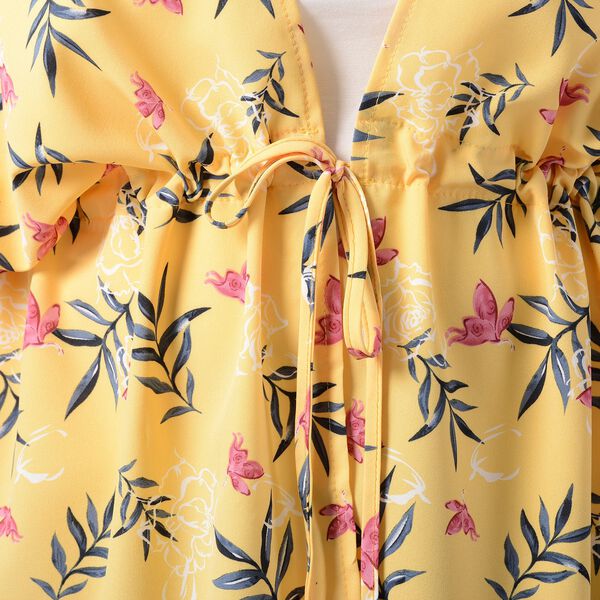 Kimono mit Gürtel, Blumenmuster, Gelb, Einheitsgröße image number 4
