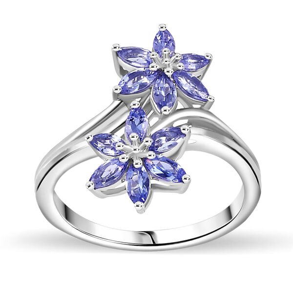 Tansanit Blumen-Ring, 925 Silber platiniert  ca. 1,05 ct image number 4
