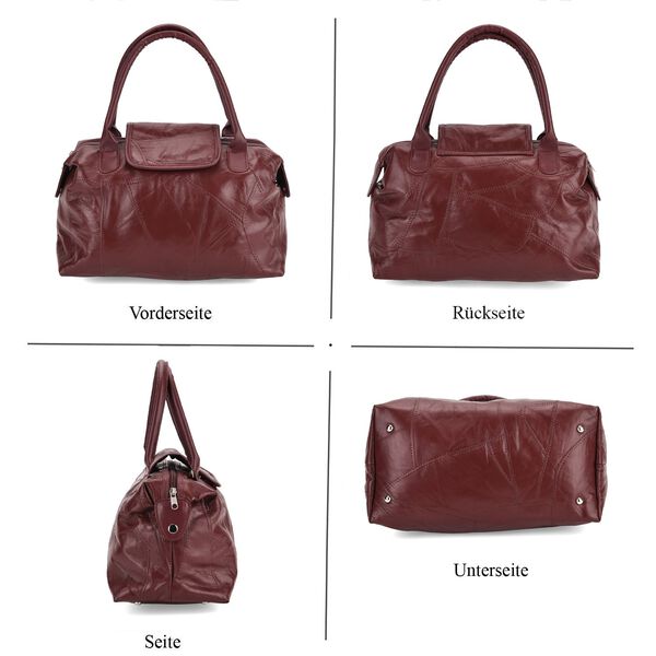CLOSE OUT DEAL Patchwork-Tasche aus weichem Schafleder, mit Tragegriffen und abnehmbarem Schulterriemen, 29x15x21 cm, Burgund image number 4