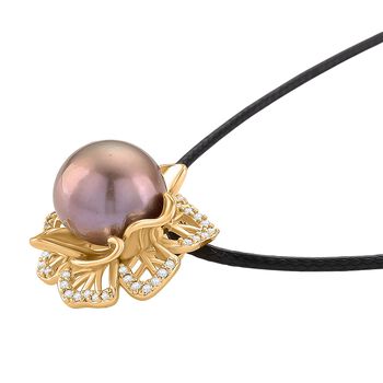 Lila Edison Perle (9-11 mm), Wei&szlig;er Zirkonia Anh&auml;nger Nickelfreies Messing