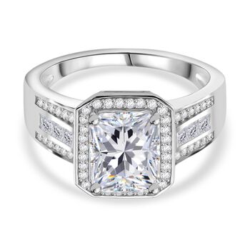 ALLE ERSTEMAL RADIANTA GRA zertifiziert RADIANT-SCHLIFF Moissanit (D-VVS) Ring 925 Silber rhodiniert (Gr&ouml;&szlig;e 16.00) ca. 3.00 ct