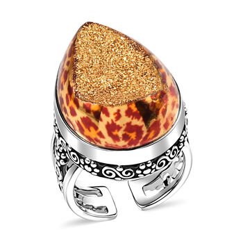 Sajen Silber-Fenster Drusy Astral Leopard Gold Ring 925 Silber rhodiniert (Gr&ouml;&szlig;e 18.00) ca. 21.45 ct