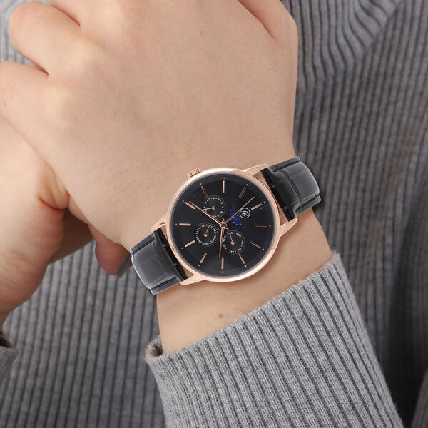 GENOA - Japanisches Uhrwerk, schwarzes Lederarmband image number 3