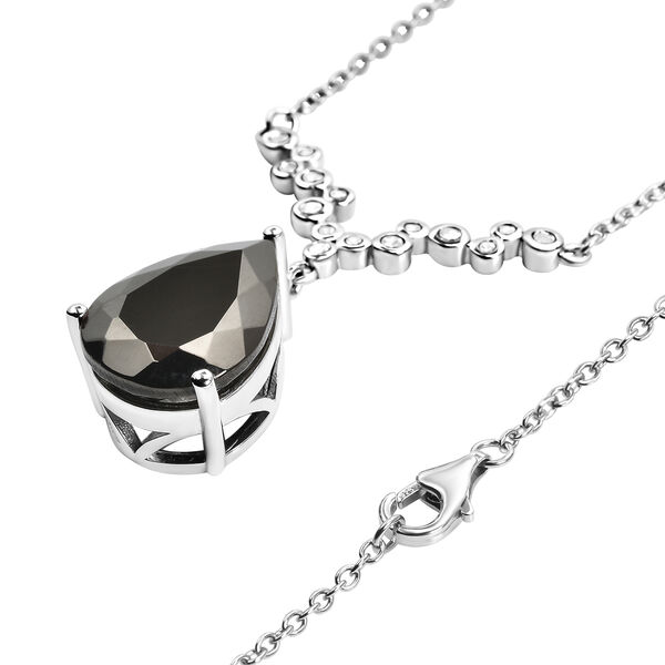 Schungit und weiße Zirkon-Halskette, ca. 45 cm, 925 Silber rhodiniert ca. 5.55 ct image number 4