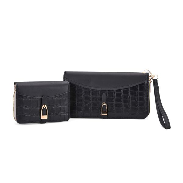 Life style Color:black /Profile: wallet  wall(exterior):PU   Lining(interior): polyester;  wallet Pockets(exterior):Pockets(interior):currency divider-2;card slot-7 long wallet  Measurement:7.87*3.94*1.18inch            short wallet  Measurement:4.72*3.5 image number 0
